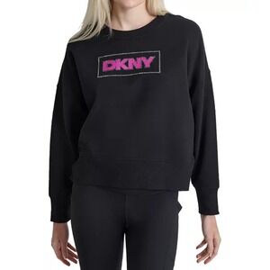 DKNY Sport Women's Black Graphic Logo Crewneck‎ Sweatshirt Pullover Top